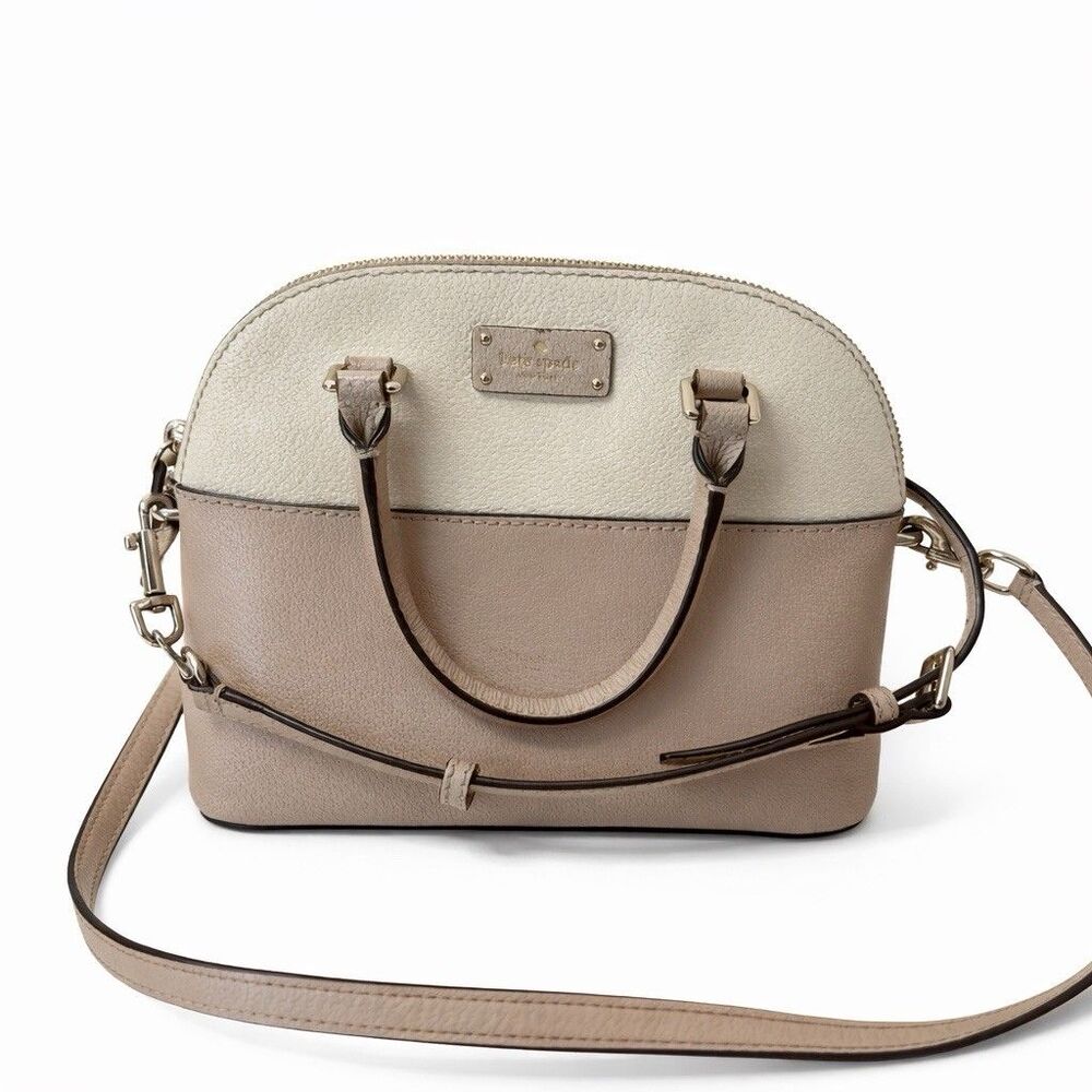 ✿ Kate Spade New York Leather Crossbody Satchel Beige Cream Small Purse Bag